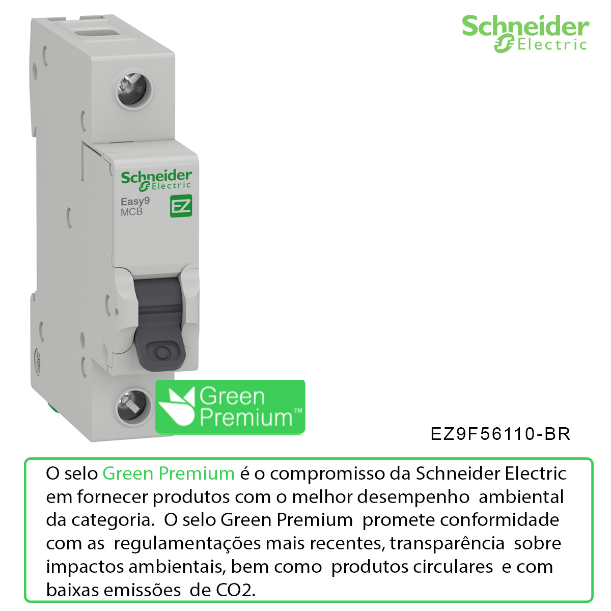 Disjuntor Mini Din 1P 10A 230V Curva C 6Ka Easy9 EZ9F56110-BR - Schneider Eletric