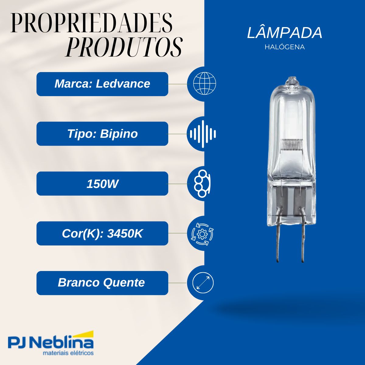 Lampada Halogena Bipino Clara 150w 24v G6.35 Luz Amarela