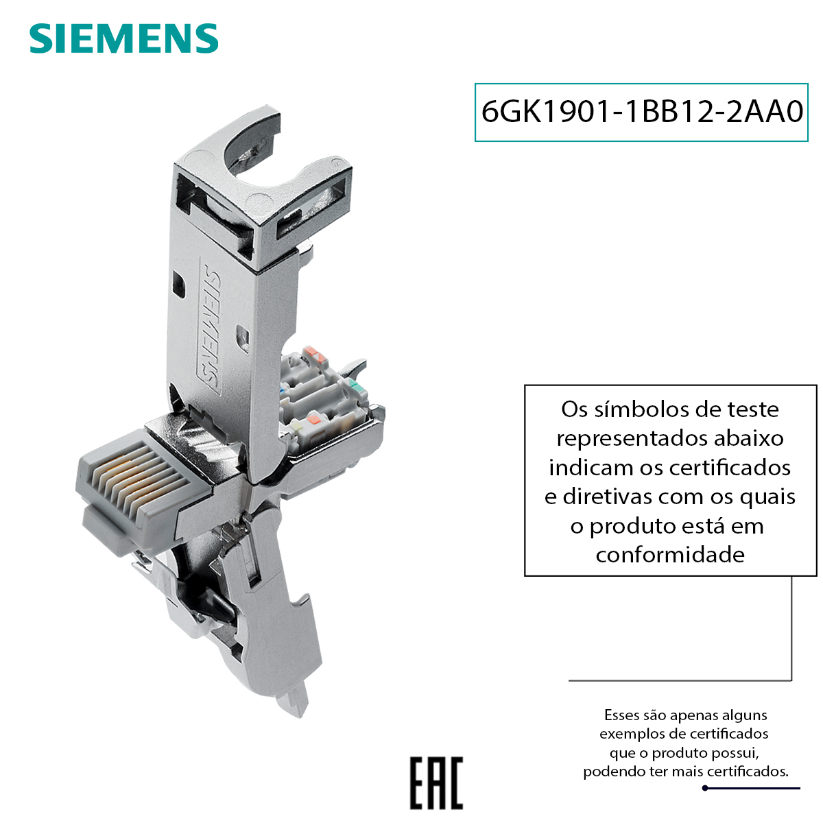 Conector Modular Industrial Blindado Rj45 Macho 180G Cat6A 8 Vias Prata 6GK19011BB122AA0 Siemens