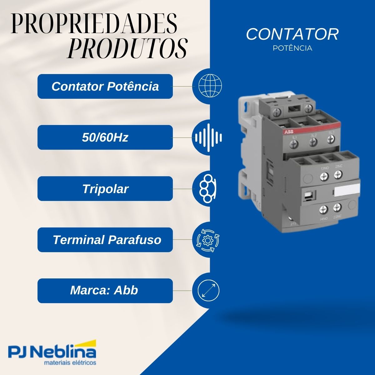 Contator Potencia Tripolar 38A 24-60Vca/Cc 1Na+1Nf 50/60Hz - Abb