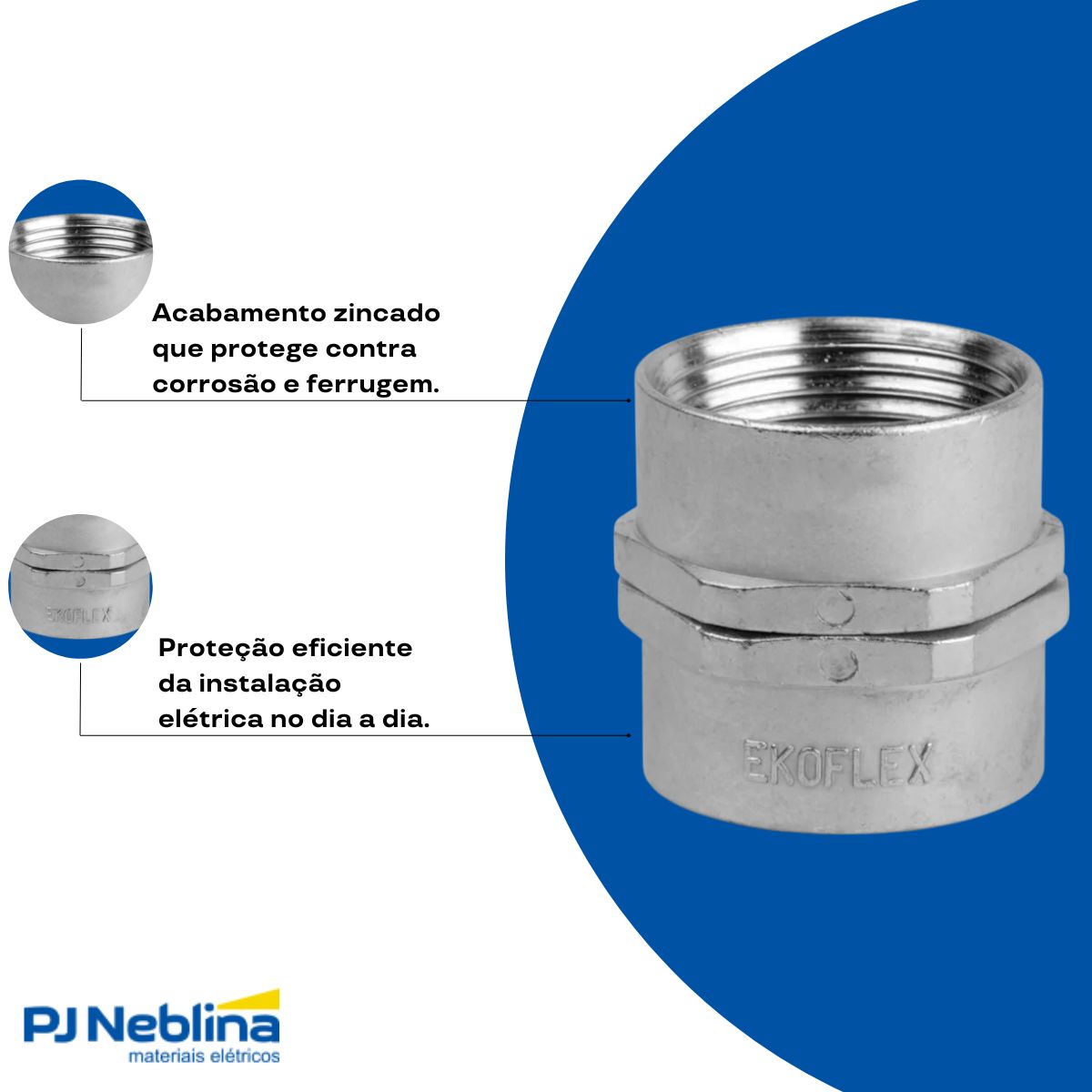 Conector Eletroduto Femea Zamak Zincado 1/2 Bsp Reto Giratório - Ekoflex
