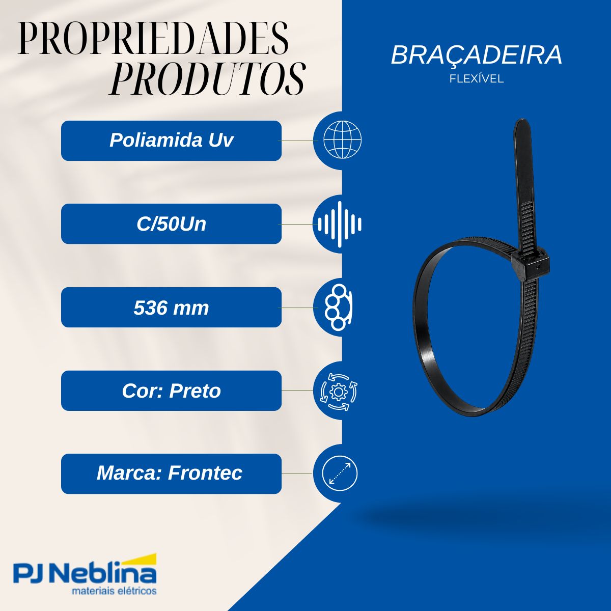 Braçadeira Flexível Poliamida Uv 536X13,7Mm Pt C/50Un - Frontec