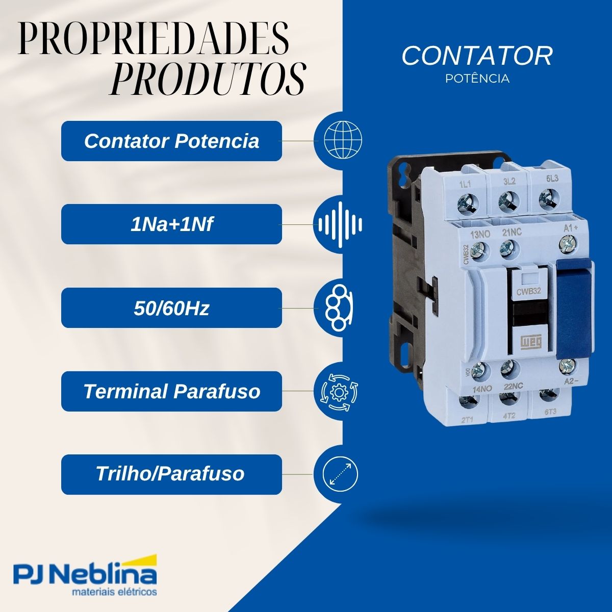 Contator Potencia Tripolar 32A 24V 1Na+1Nf 50/60Hz - Weg