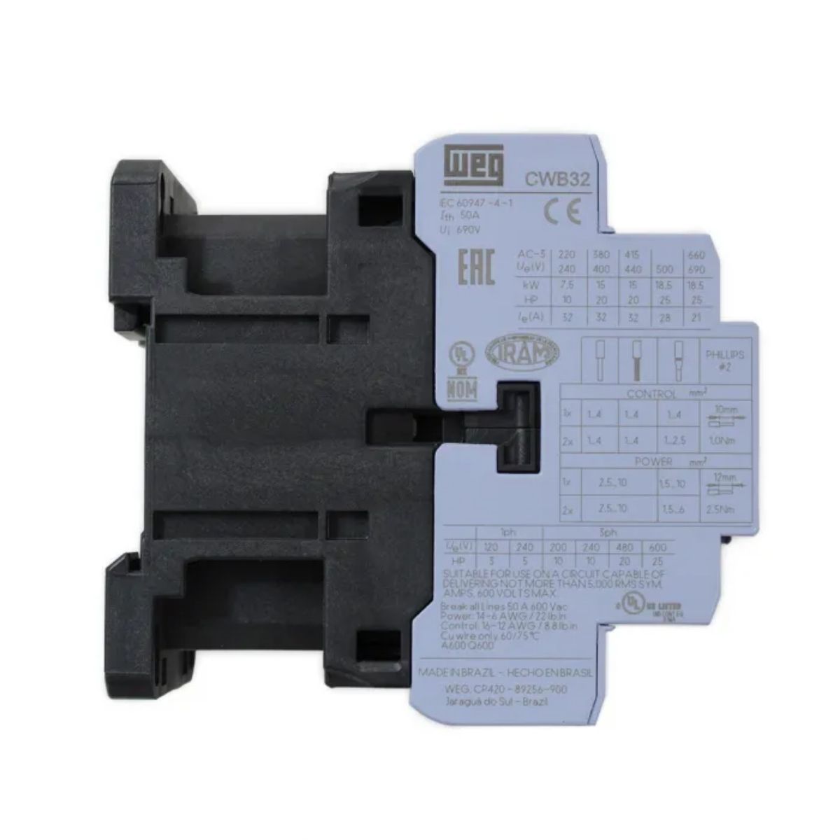 Contator Potencia Tripolar 32A 24V 1Na+1Nf 50/60Hz - Weg