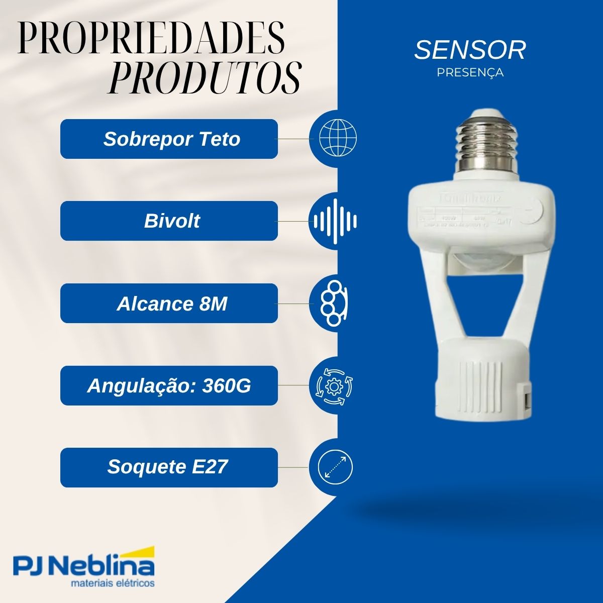 Sensor Presença C/Fotocélula Sobrepor Teto Bivolt Alcance 8M Branco - Qualitronix