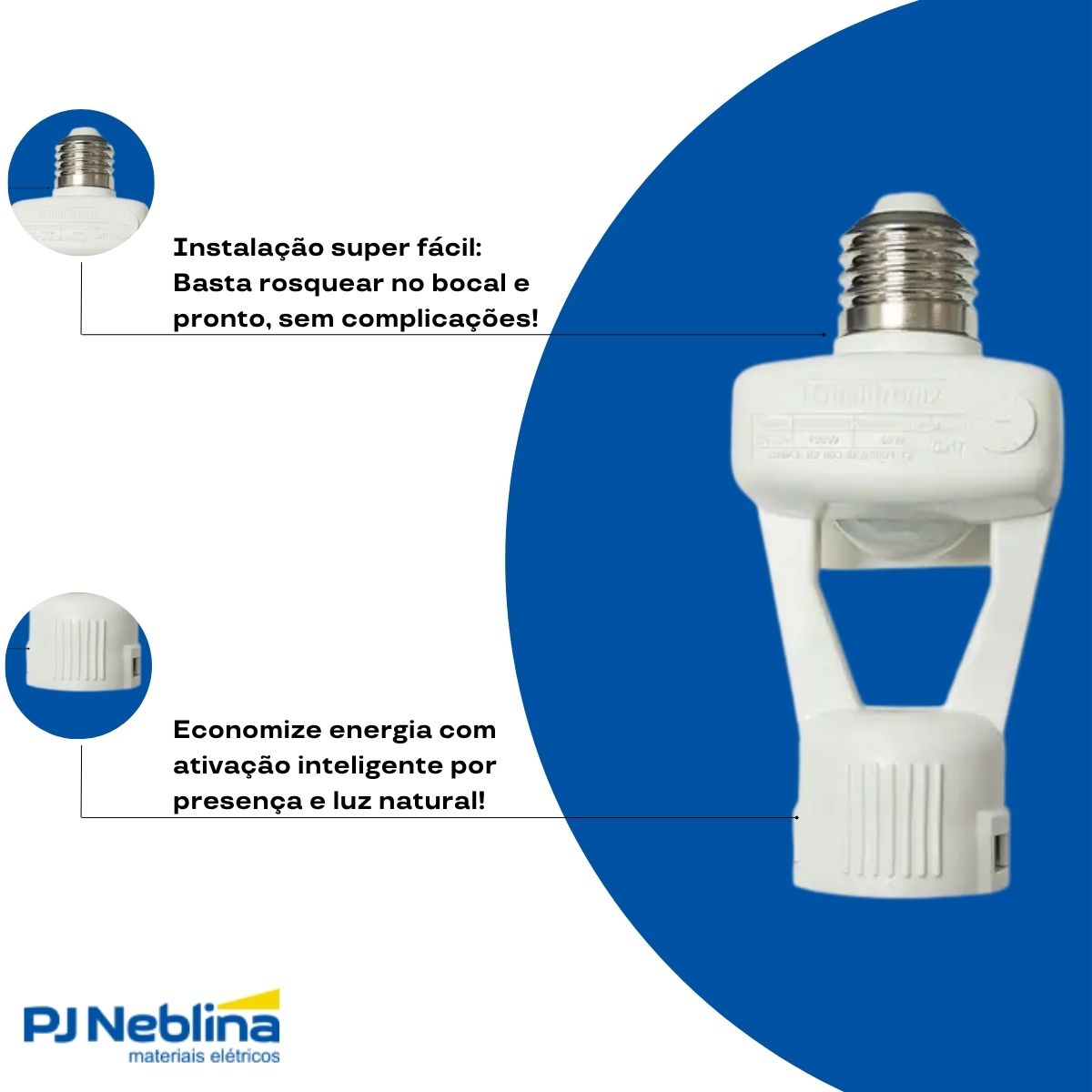 Sensor Presença C/Fotocélula Sobrepor Teto Bivolt Alcance 8M Branco - Qualitronix