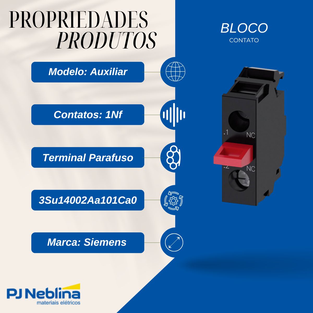 Bloco Contato Auxiliar P/Botão Base 1Nf - Siemens