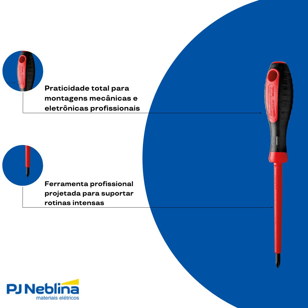 Chave Fenda Ponta Cruzada (Philips) Isolada 1000V Ph2 1/4X8Pol (6X200Mm) Cabo Dupla Injeção Preto/Vermelho - Tramontina