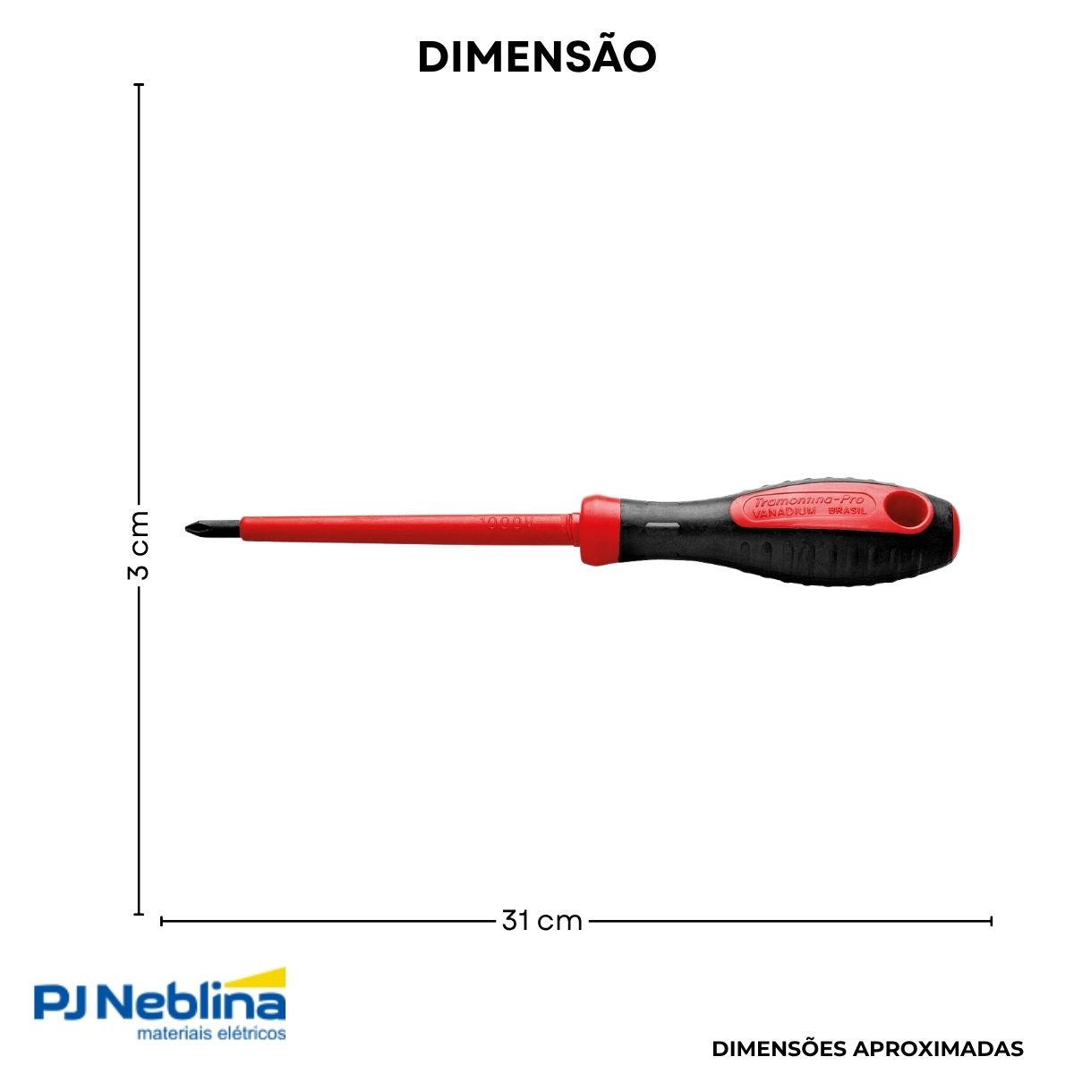 Chave Fenda Ponta Cruzada (Philips) Isolada 1000V Ph2 1/4X8Pol (6X200Mm) Cabo Dupla Injeção Preto/Vermelho - Tramontina