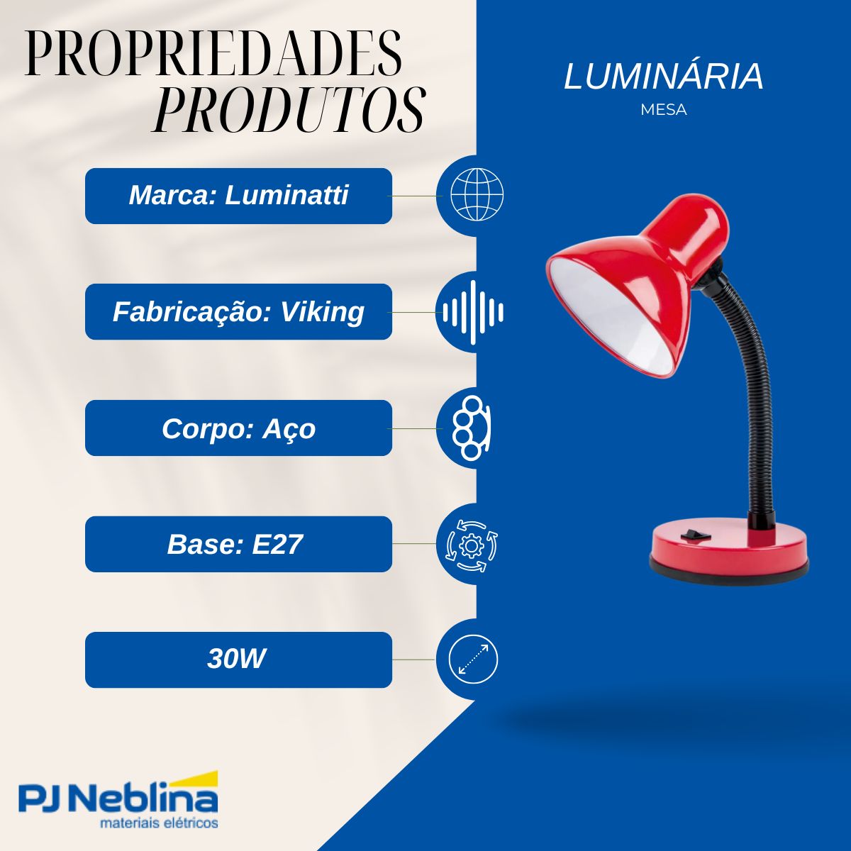 Luminária Mesa Redondo Vermelho 30W E27 - Luminatti