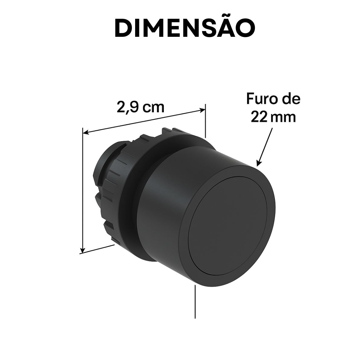 Botão Comando Pulsador Faceado Redondo 22Mm Plástico Preto - Weg