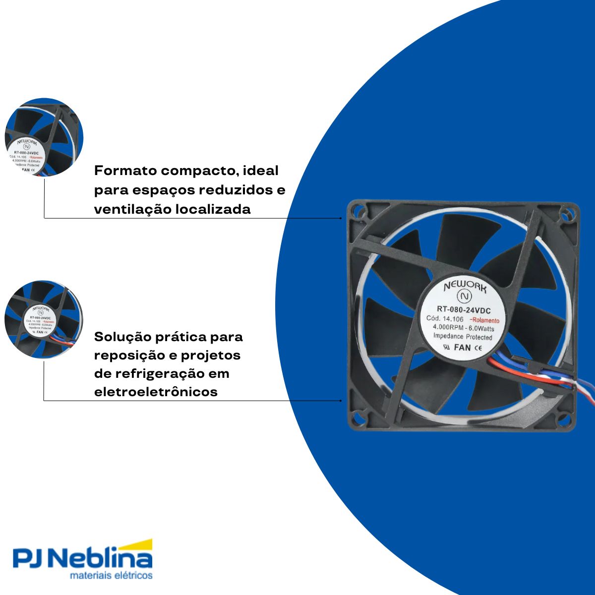 Mini Ventilador Axial 24Vdc 80X80X25 mm - Nework