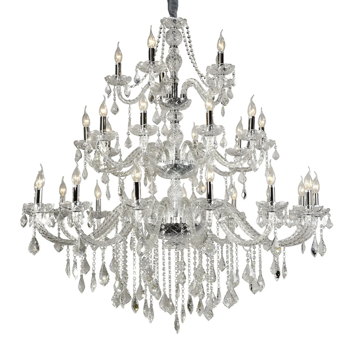 Luminária Lustre Maria Thereza Transparente 30xE14 Bivolt Clássico - Hevvy