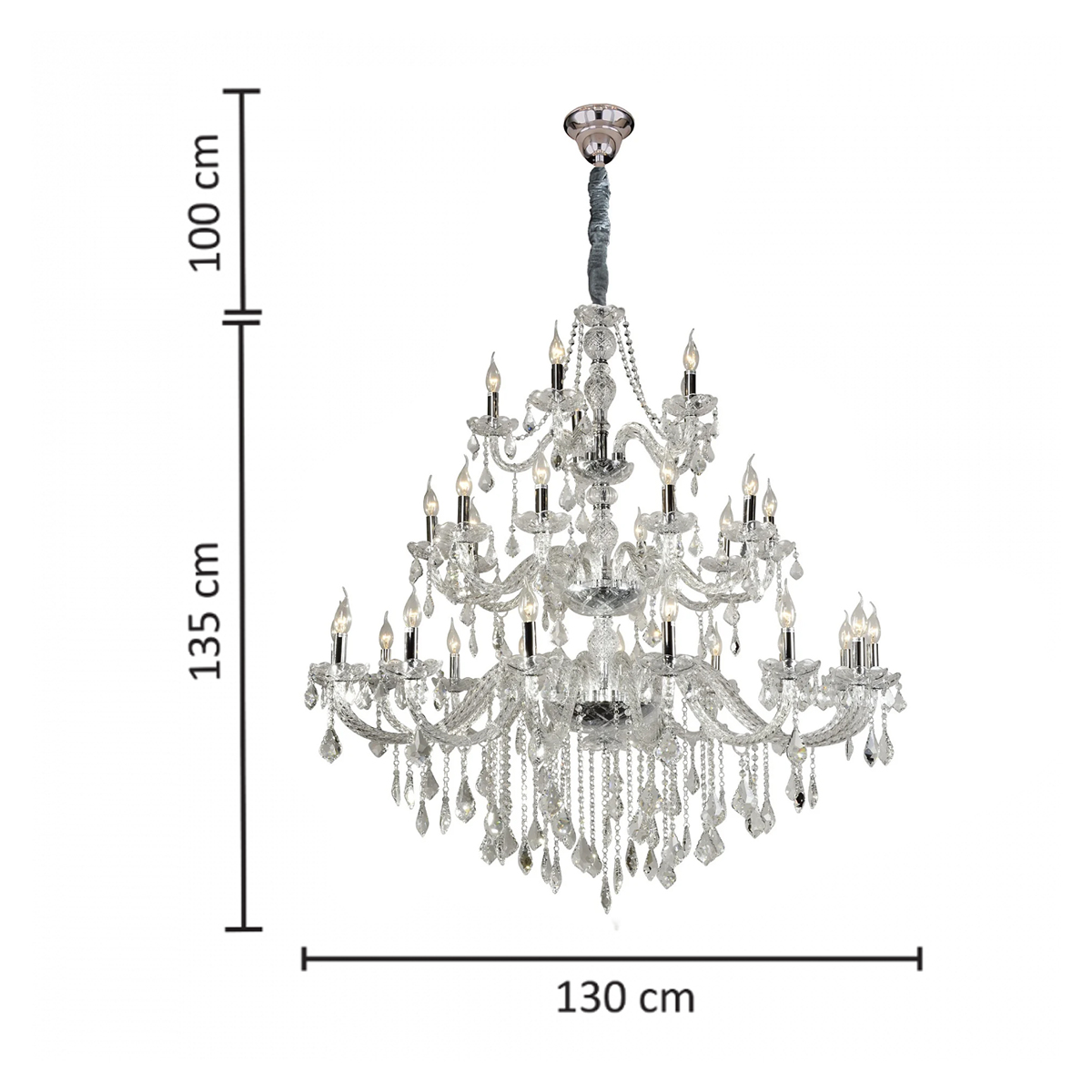 Luminária Lustre Maria Thereza Transparente 30xE14 Bivolt Clássico - Hevvy