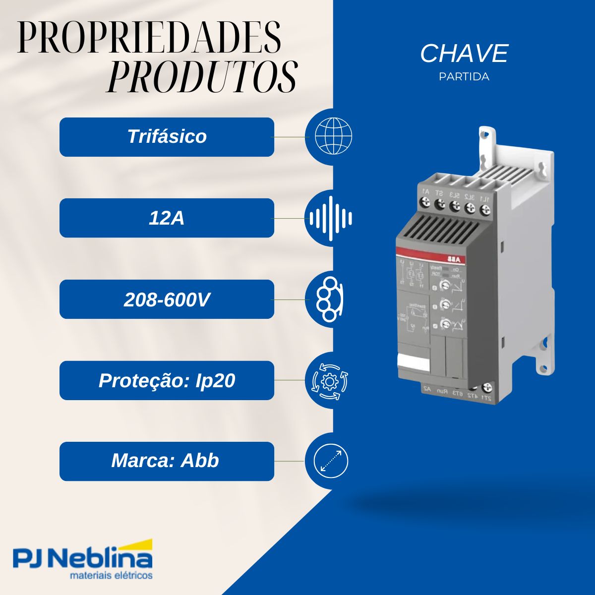 Chave Partida Softstarter Trifásico 12A 208-600V 5,5Kw Ip20 - Abb