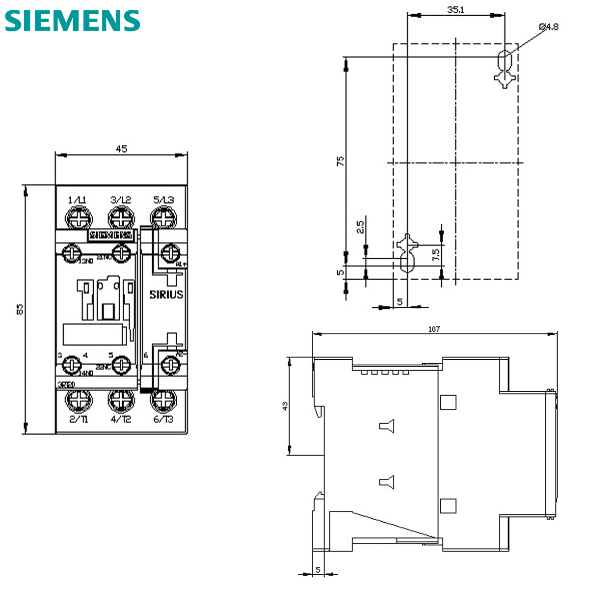 Contator Potência Tripolar 9A 24Vcc 1Na+1Nf 3RT20231BB40 Siemens