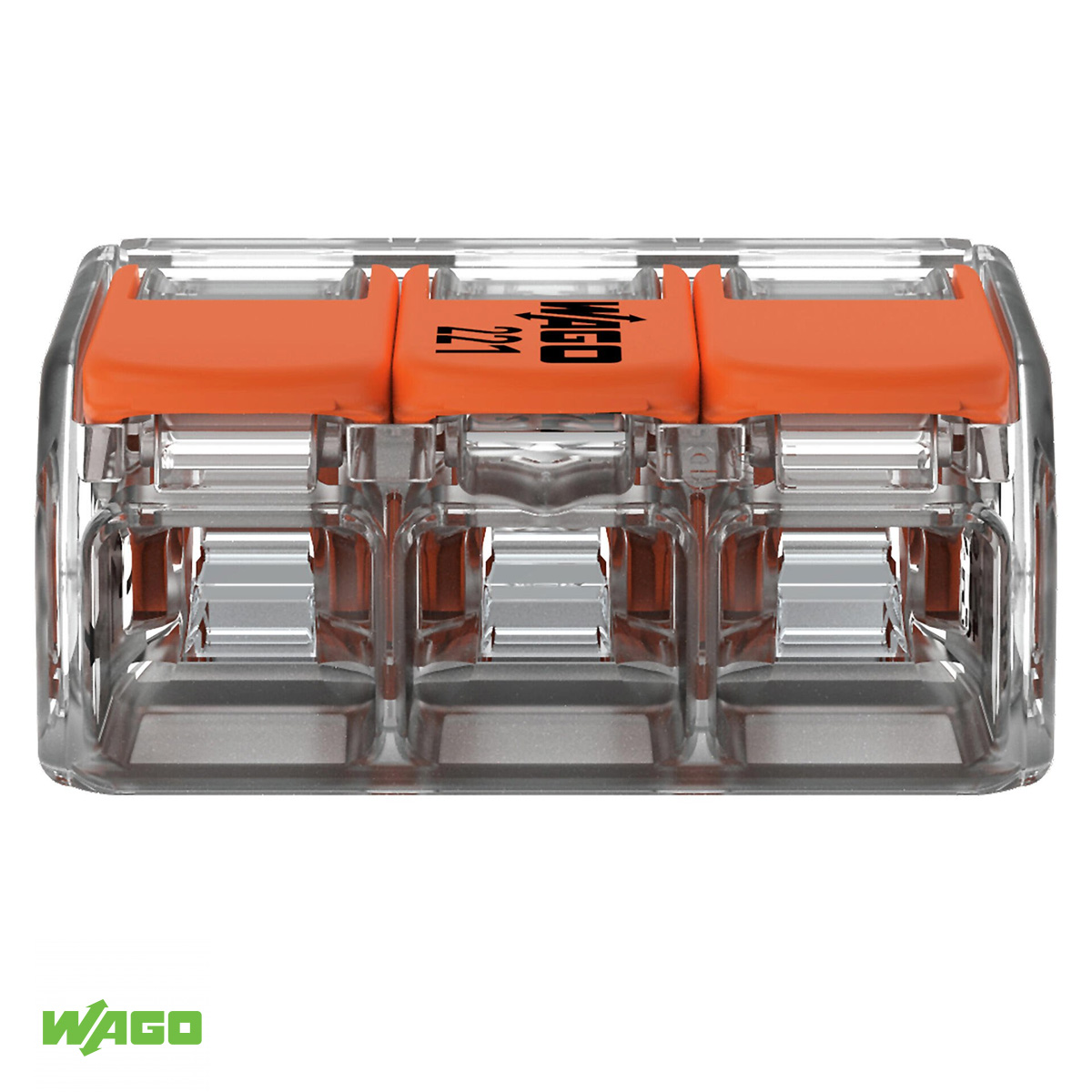 Conector Elétrico Emenda Rápido Poliamida Laranja/Transparente 3 Polos 4,00Mm 221-413 - Wago