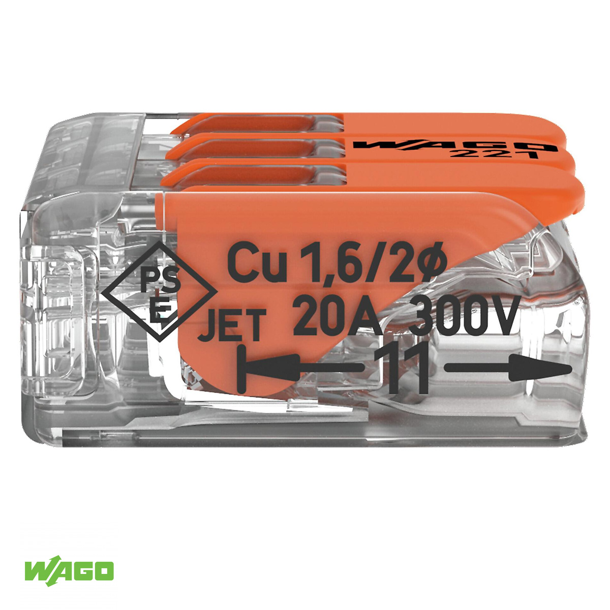 Conector Elétrico Emenda Rápido Poliamida Laranja/Transparente 3 Polos 4,00Mm 221-413 - Wago