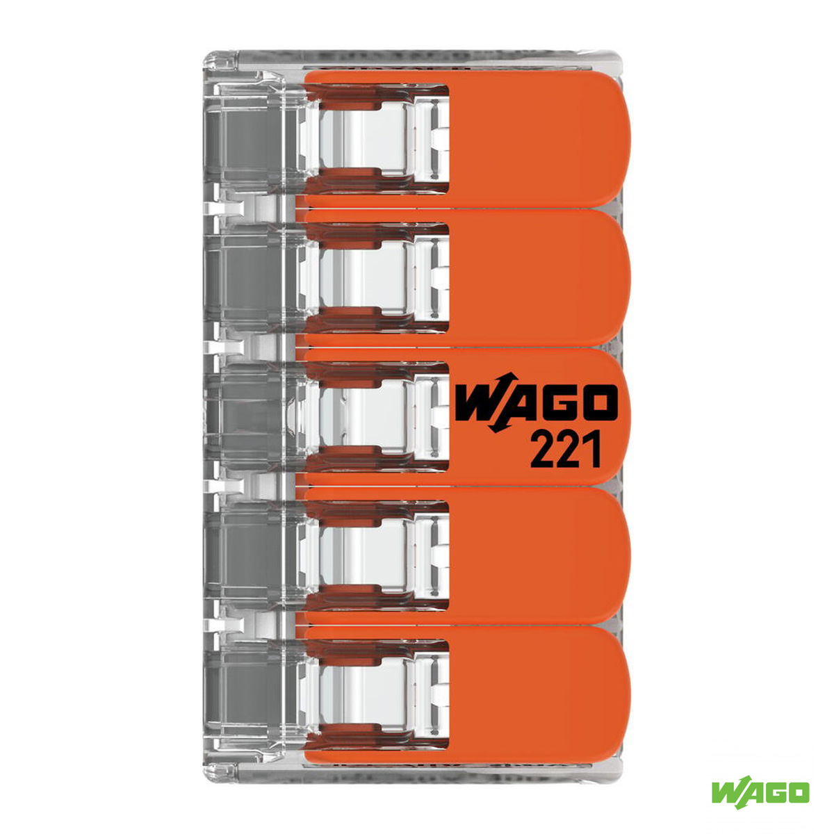 Conector Elétrico Emenda Rápido Poliamida Laranja/Transparente 5 Polos 4,00Mm 221-415 - Wago