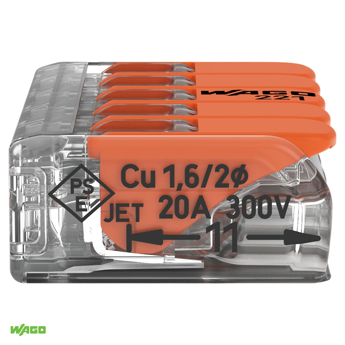 Conector Elétrico Emenda Rápido Poliamida Laranja/Transparente 5 Polos 4,00Mm 221-415 - Wago