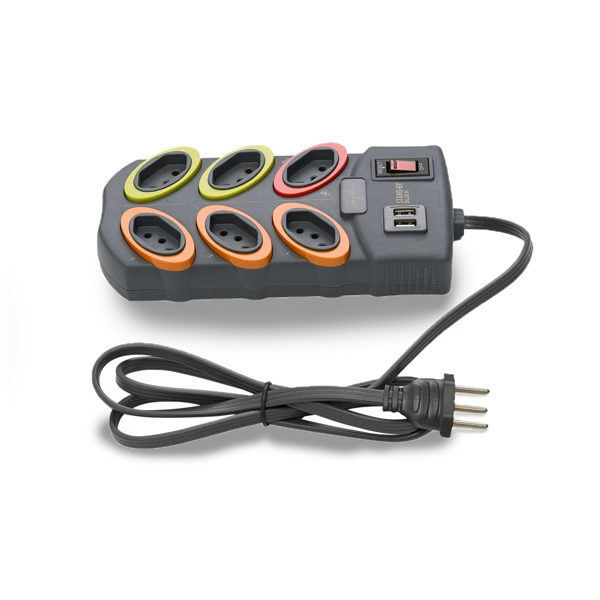 Filtro Linha Stand By Block 6 Tomadas+2 Usb Bivolt Cabo Pp Plano 3 X 0,75mm 1,30 Metros - Daneva