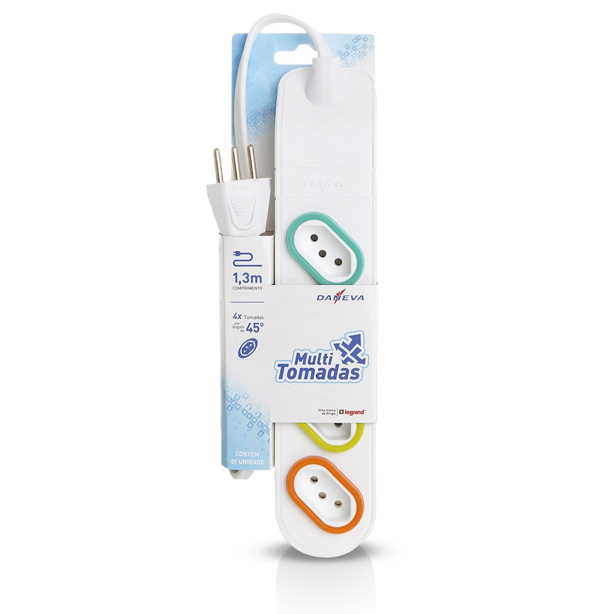 Tomada Régua Extensão 4 Tomadas 10A 1,30 Metros Branca - Daneva