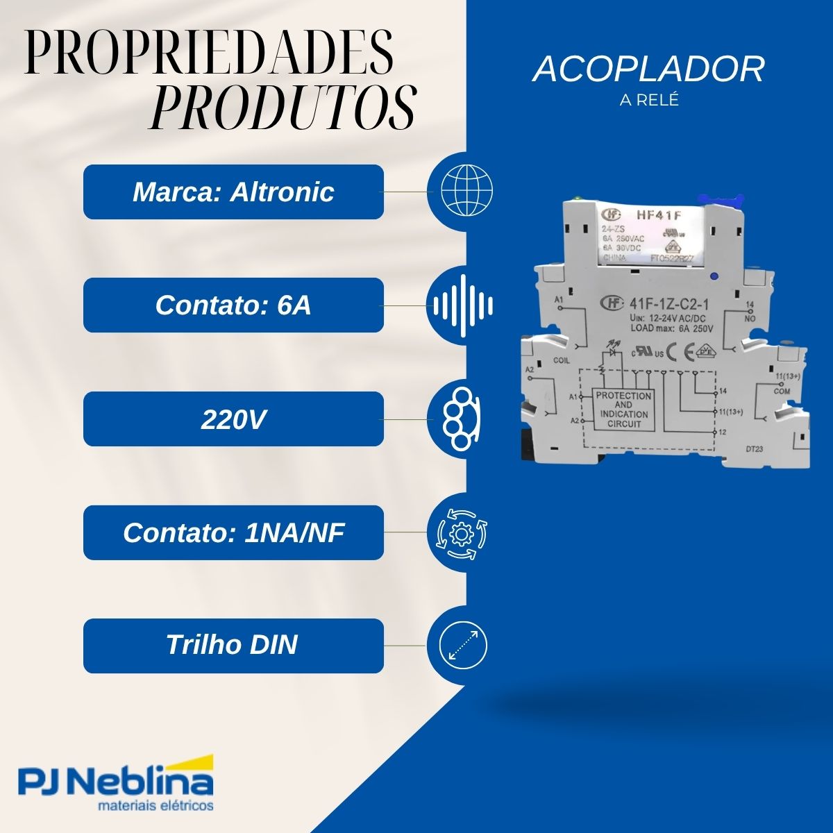 Acoplador A Relé Rdi220 6A 220V 1Na/Nf Din - Altronic