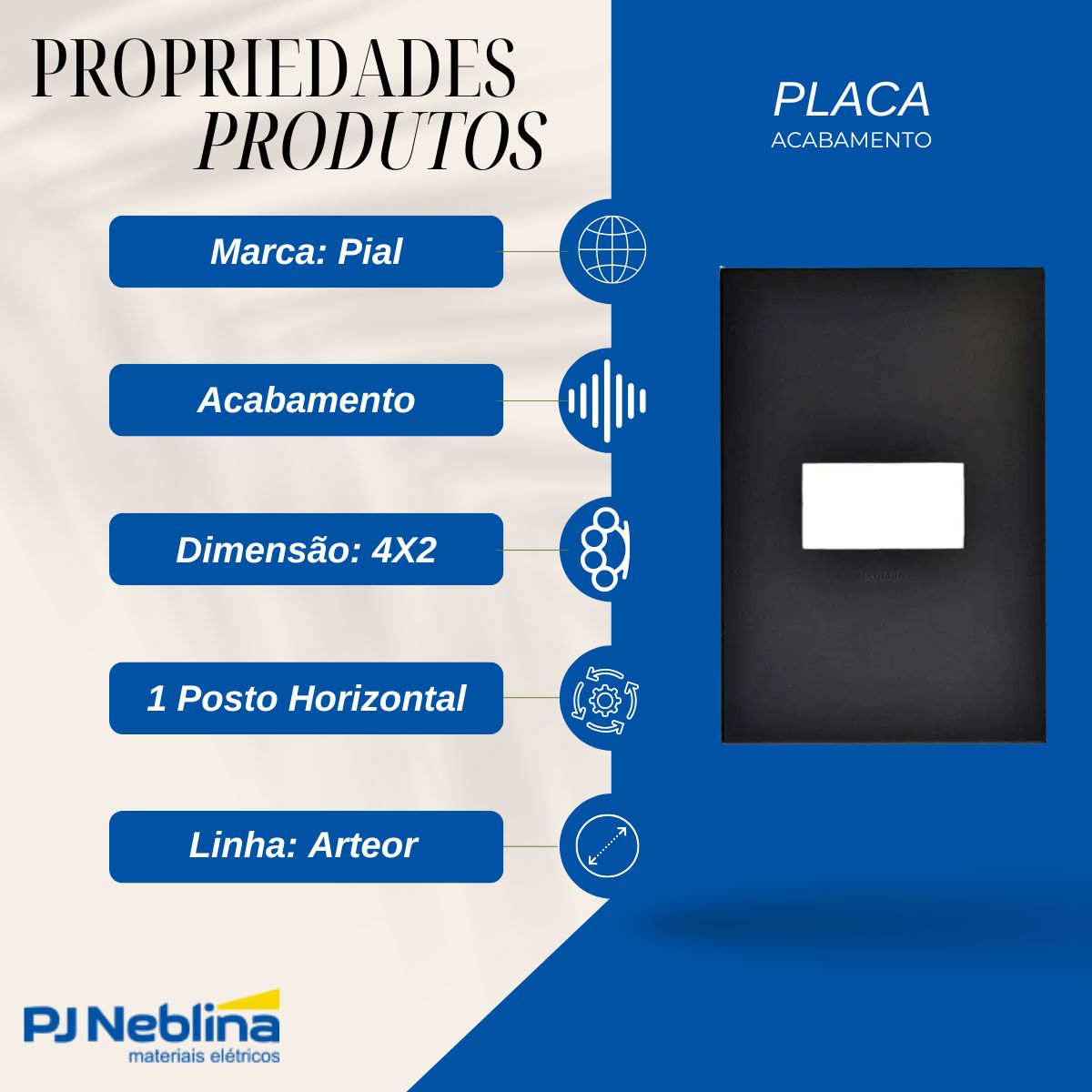 Placa Acabamento 4x2 1 Posto Horizontal Graphite Arteor