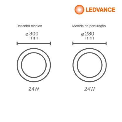 Luminária Painel Led Embutir Redondo Branco 24W Bivolt 3000K Luz Amarela - Ledvance