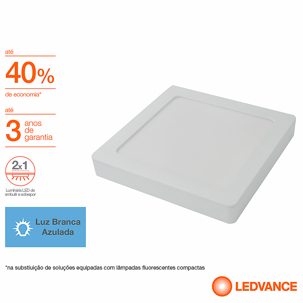 Luminária Plafon LED Quadrada 15W 6500K Luz Branca - Ledvance