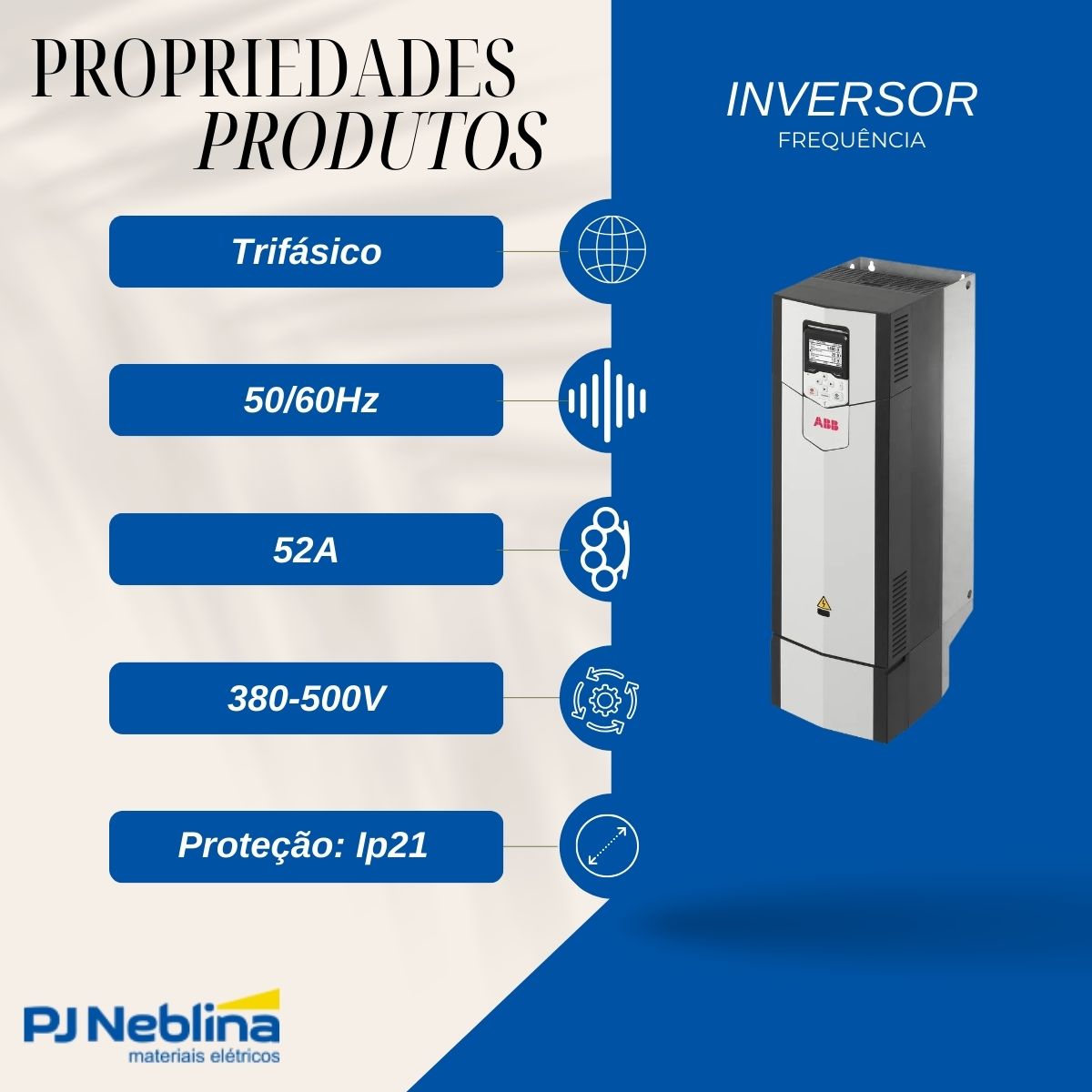 Inversor Frequência Trifásico 380-500V 50/60Hz 52A 30Kw - Abb