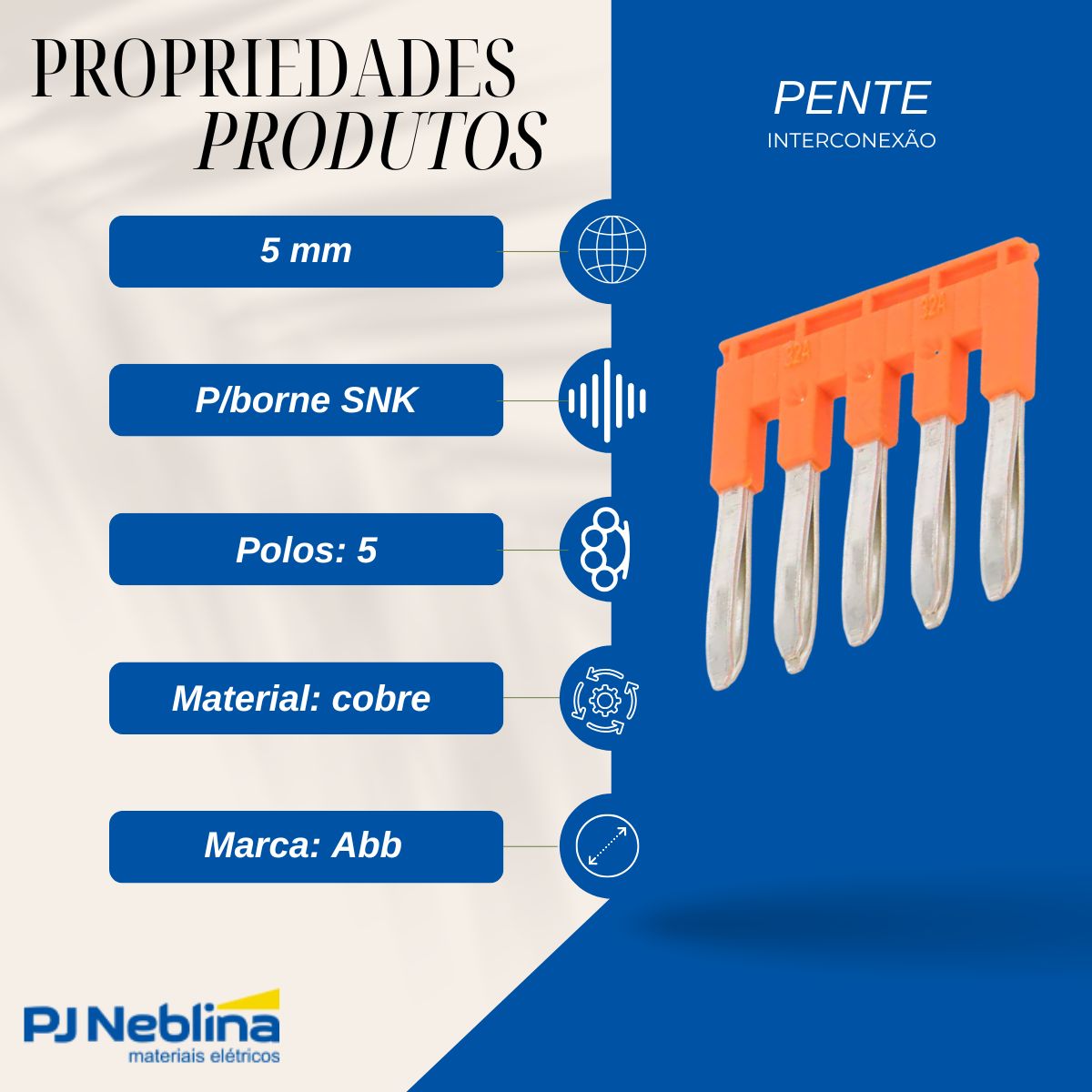 Pente Interconexão 5 Polos P/Borne Snk Passo 5 - Abb