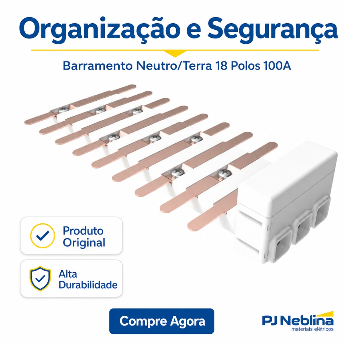 Barramento Neutro/Terra Bifásico Flutuante 18 Polos 100A Disjuntor Din - Brum