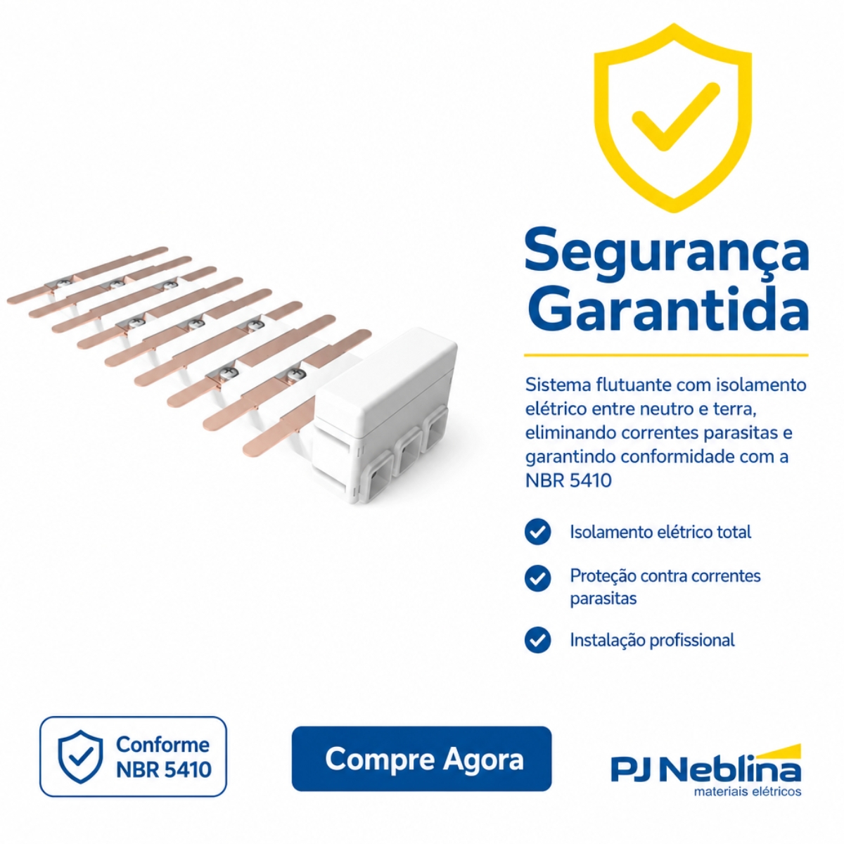 Barramento Neutro/Terra Bifásico Flutuante 18 Polos 100A Disjuntor Din - Brum