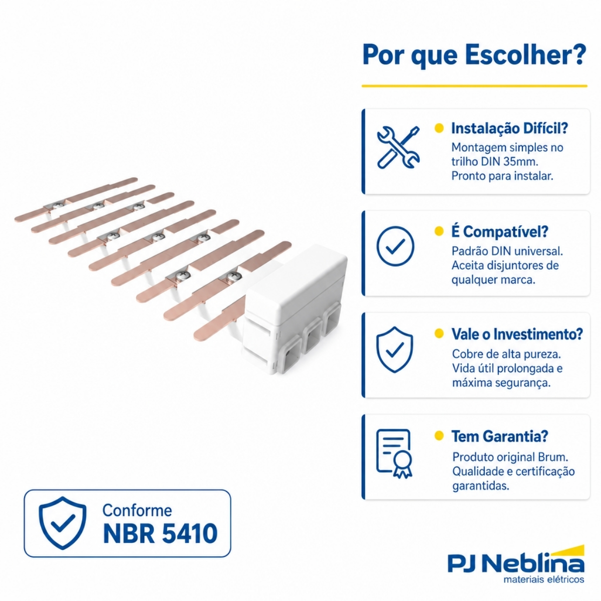 Barramento Neutro/Terra Bifásico Flutuante 18 Polos 100A Disjuntor Din - Brum