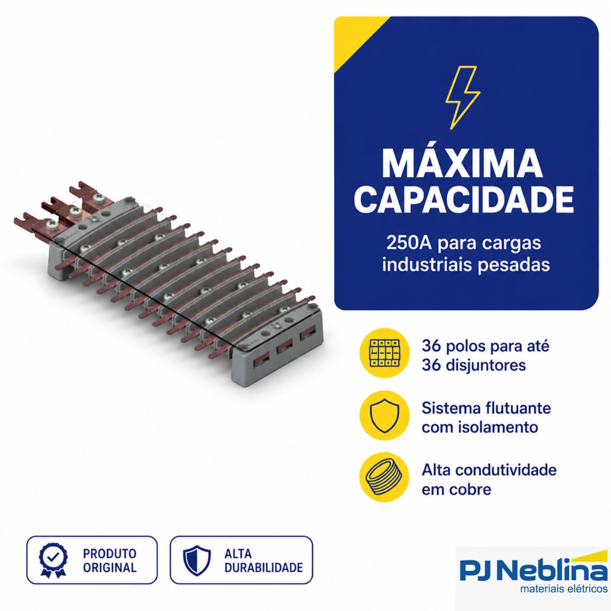 Barramento Neutro/Terra Trifásico Flutuante 36 Polos 250A Disjuntor Din C/Trilho - Brum