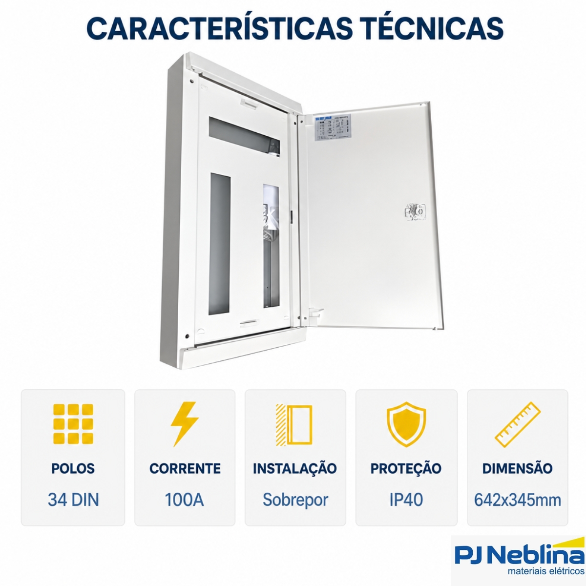 Quadro Distribuição Sobrepor Qds-34 34 Disjuntores 100A Branco Vertical - Brum