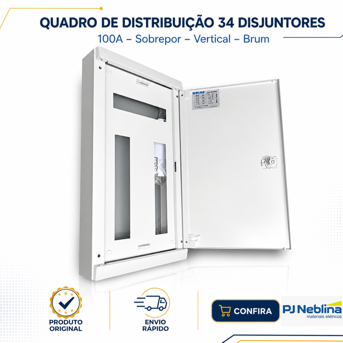 Quadro Distribuição Sobrepor Qds-34 34 Disjuntores 100A Branco Vertical - Brum