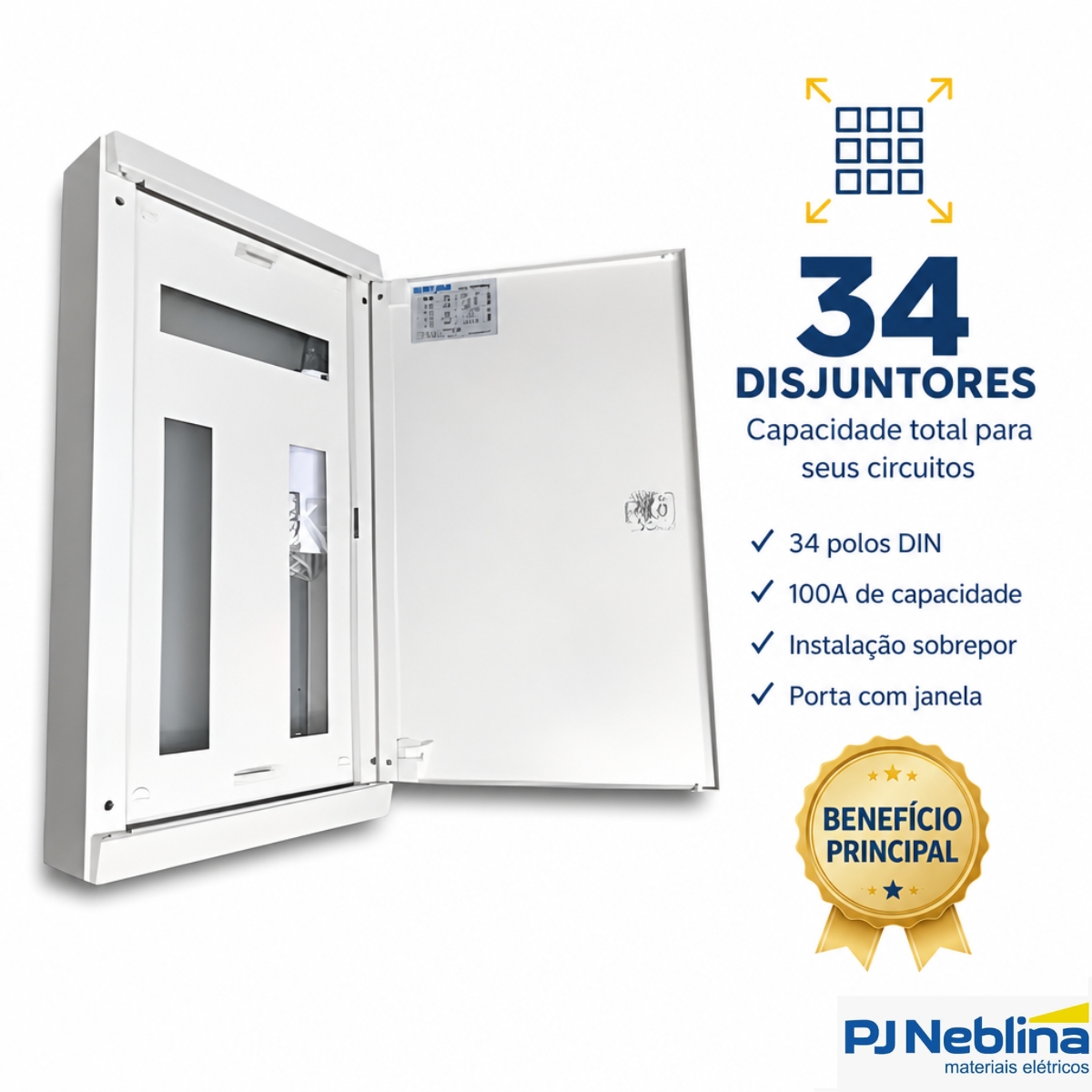 Quadro Distribuição Sobrepor Qds-34 34 Disjuntores 100A Branco Vertical - Brum