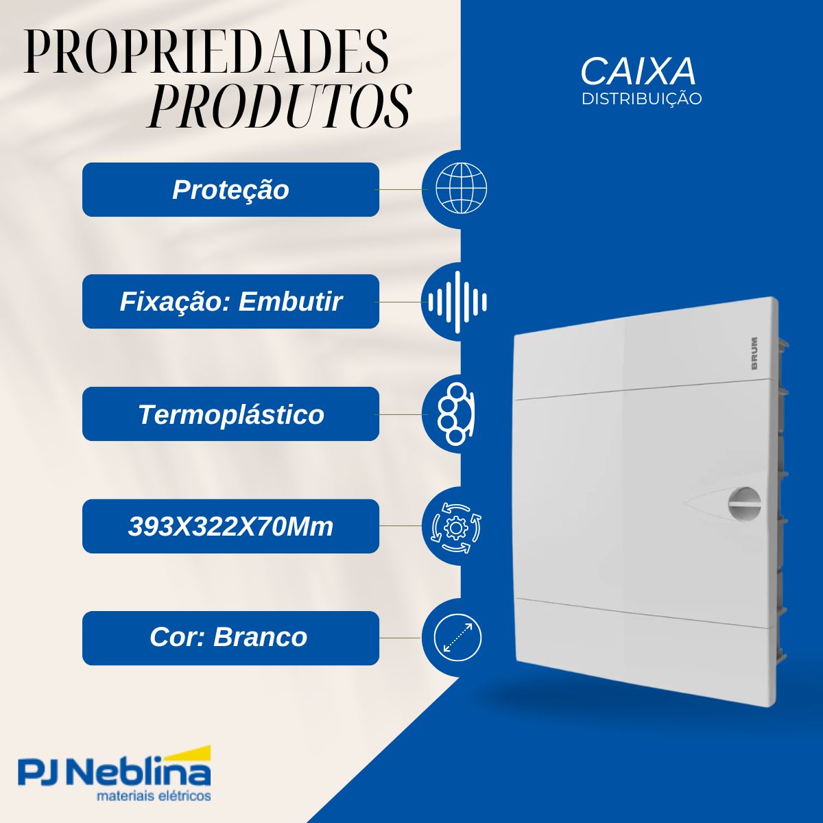 Caixa Distribuição Proteção Vdi Plus Embutir Termoplástico Branco 393X322X70Mm - Brum