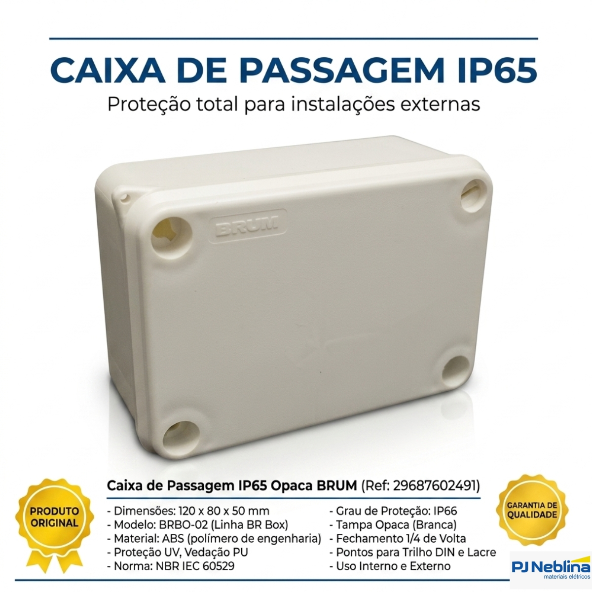 Caixa Passagem 120X80X50Mm Ip65 Opaca - Brum