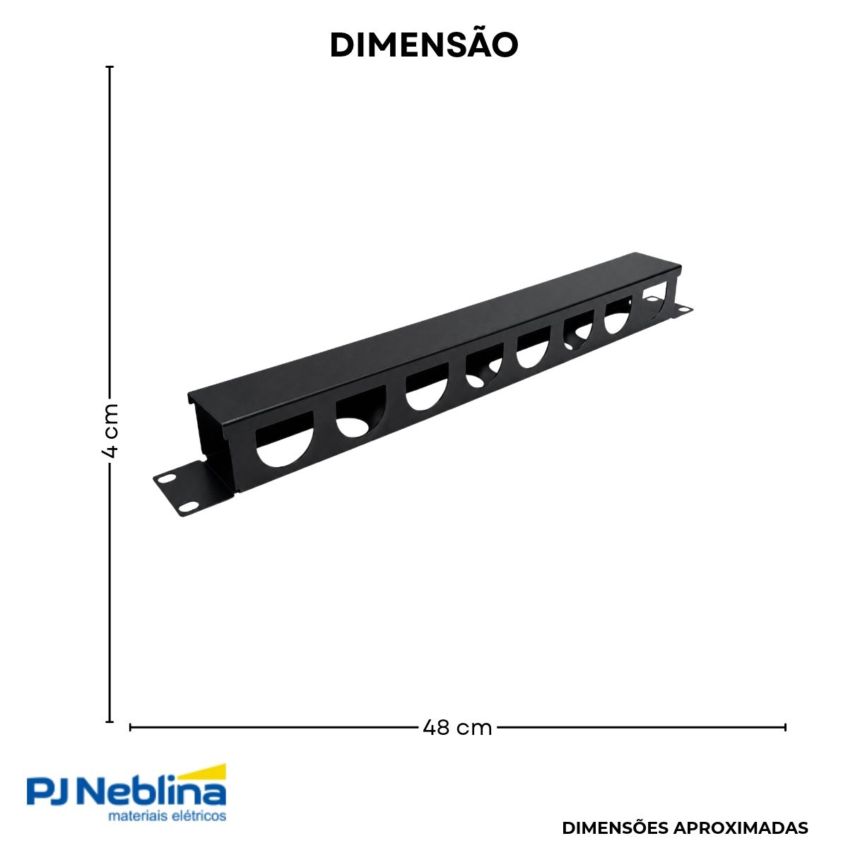 Guia Passa Cabo 1U 19Pol X 50 mm Preto Texturizado - Wj Moreira