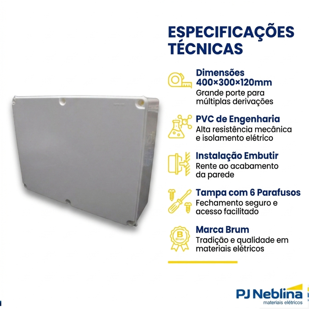 Caixa Passagem Embutir Pvc 400X300X120Mm Branco Com Tampa - Brum
