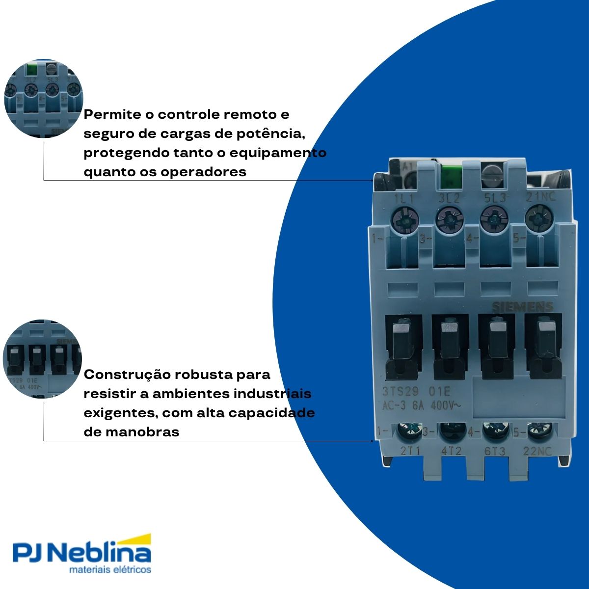 Contator Potência Tripolar 6A 24V 1Na 50/60Hz - Siemens