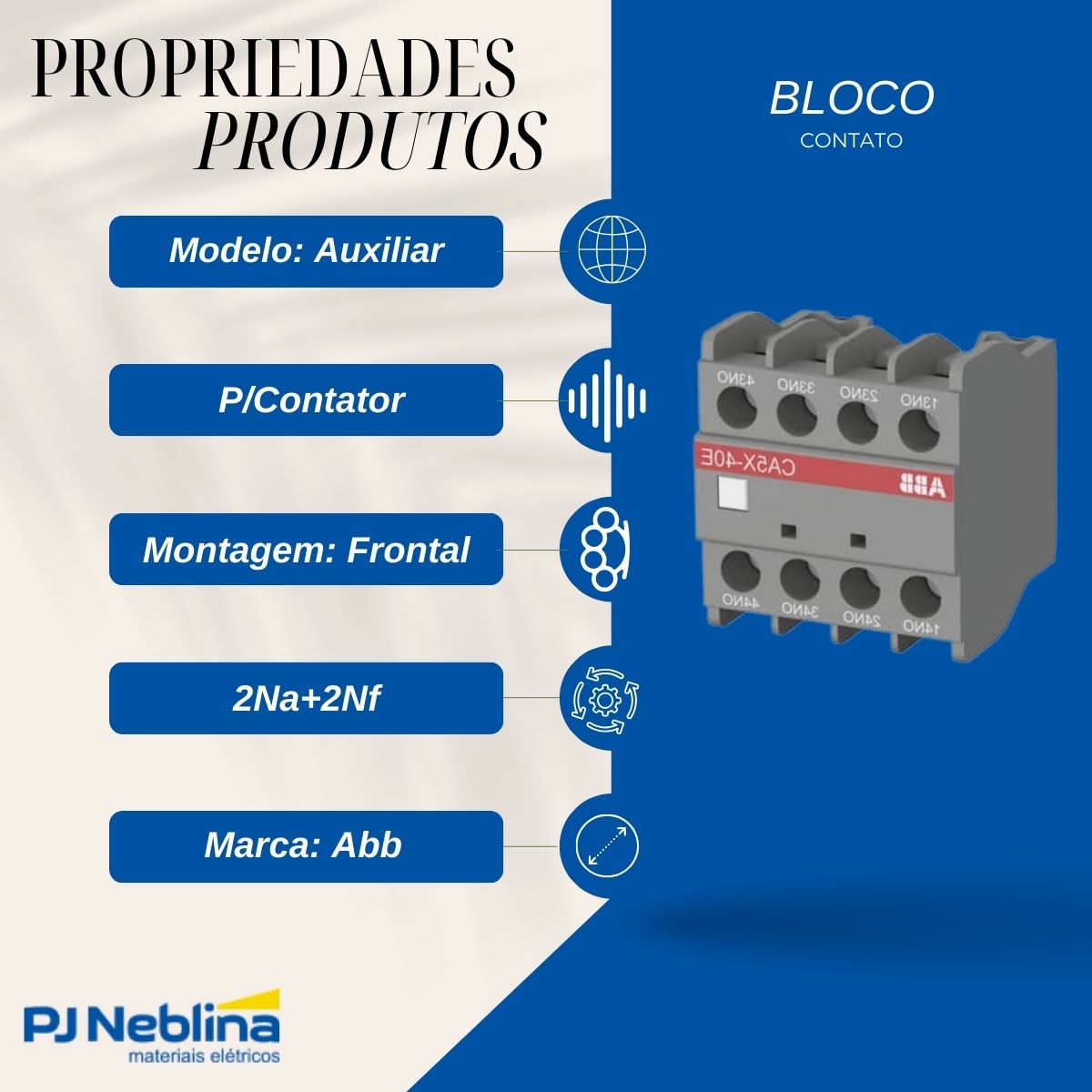 Bloco Contato Auxiliar P/Contator Frontal 2Na+2Nf - Abb