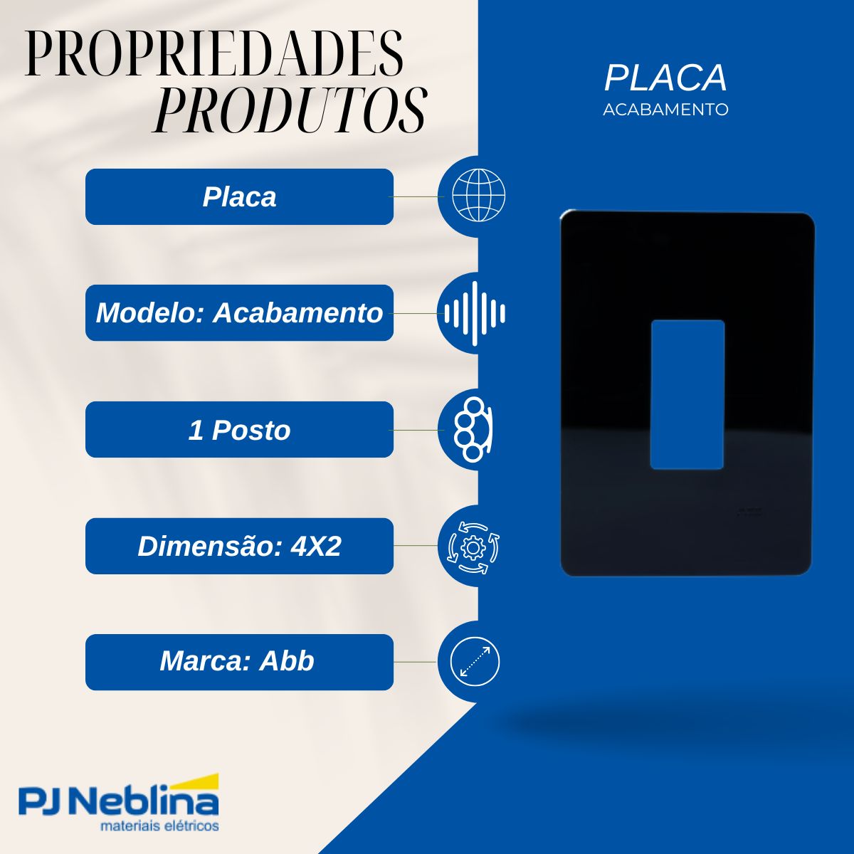 Placa Acabamento 4X2 1 Posto Vertical Preto Unno Life - Abb