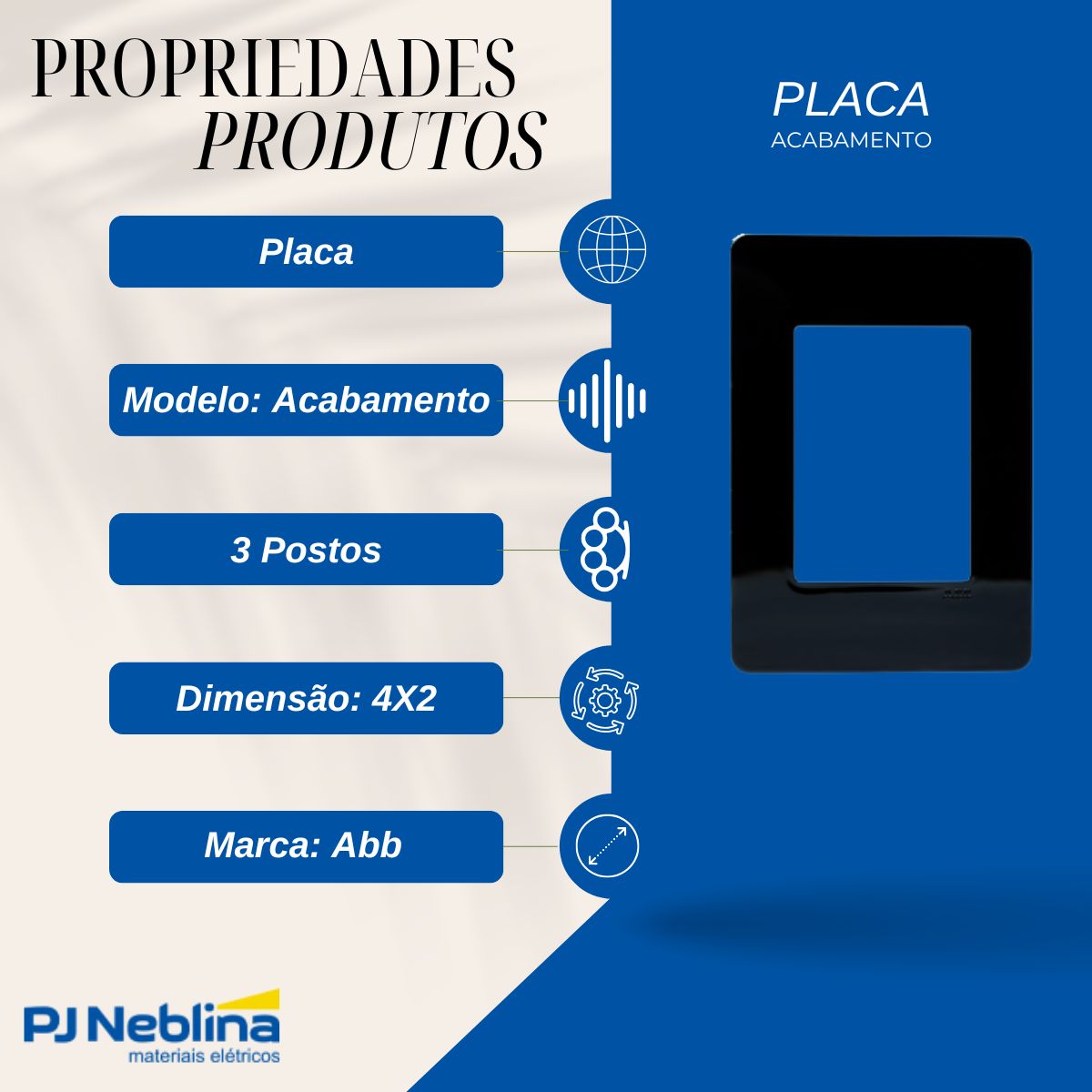 Placa Acabamento 4X2 3 Postos Preto Unno Life - Abb