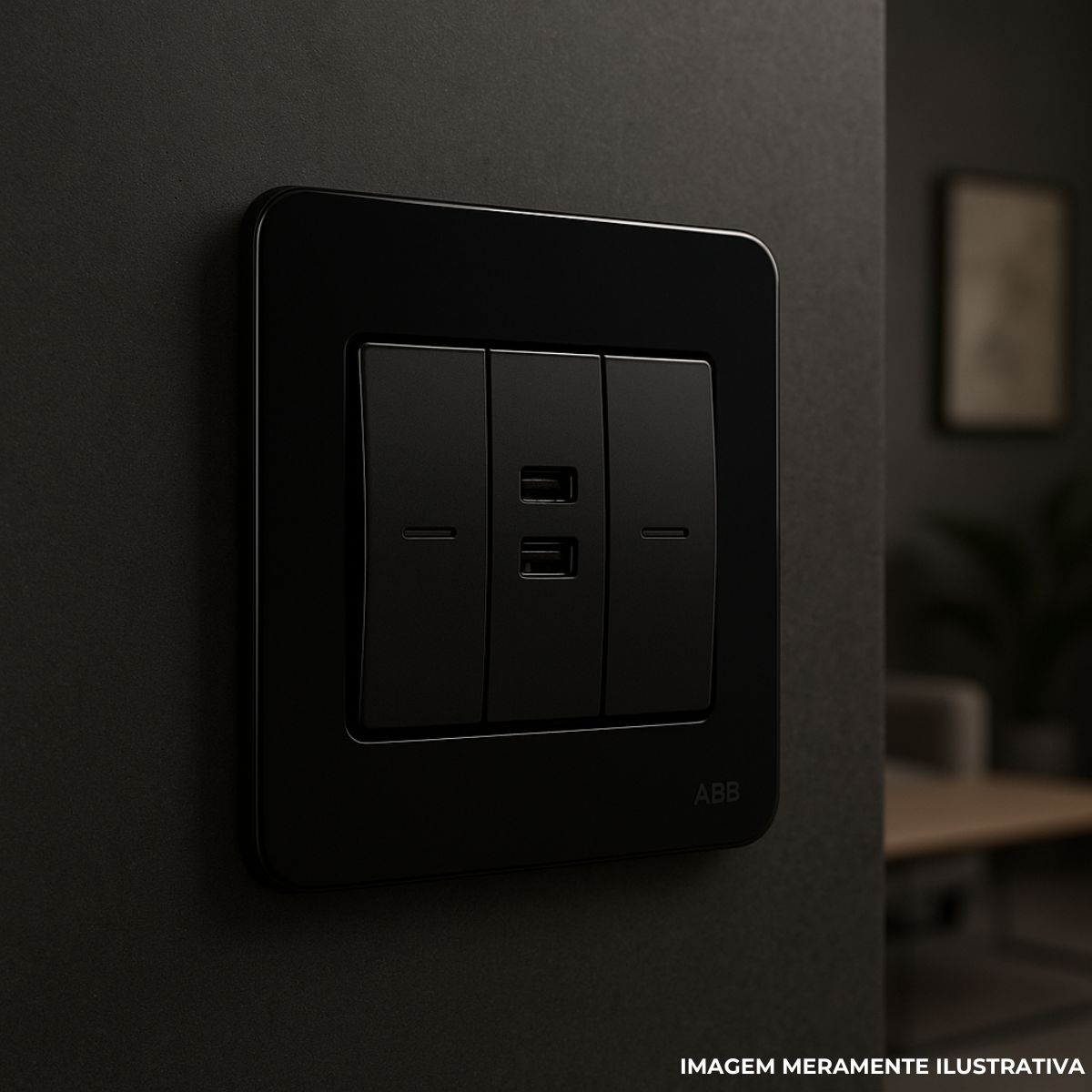 Placa Acabamento 4X2 3 Postos Preto Unno Life - Abb