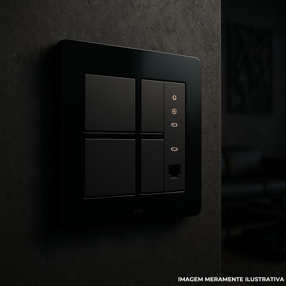 Placa Acabamento 4X4 (6 Mod) 3+3 Postos Preto Unno Life - Abb