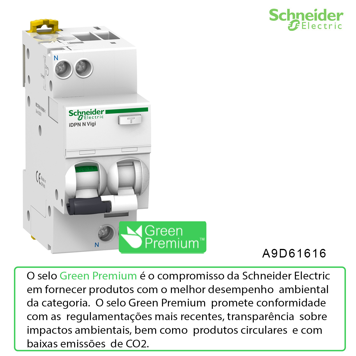 Disjuntor Dr 1P+N 30Ma 16A 220/240V Curva C  6Ka 50Hz A9D61616 - Schneider Electric